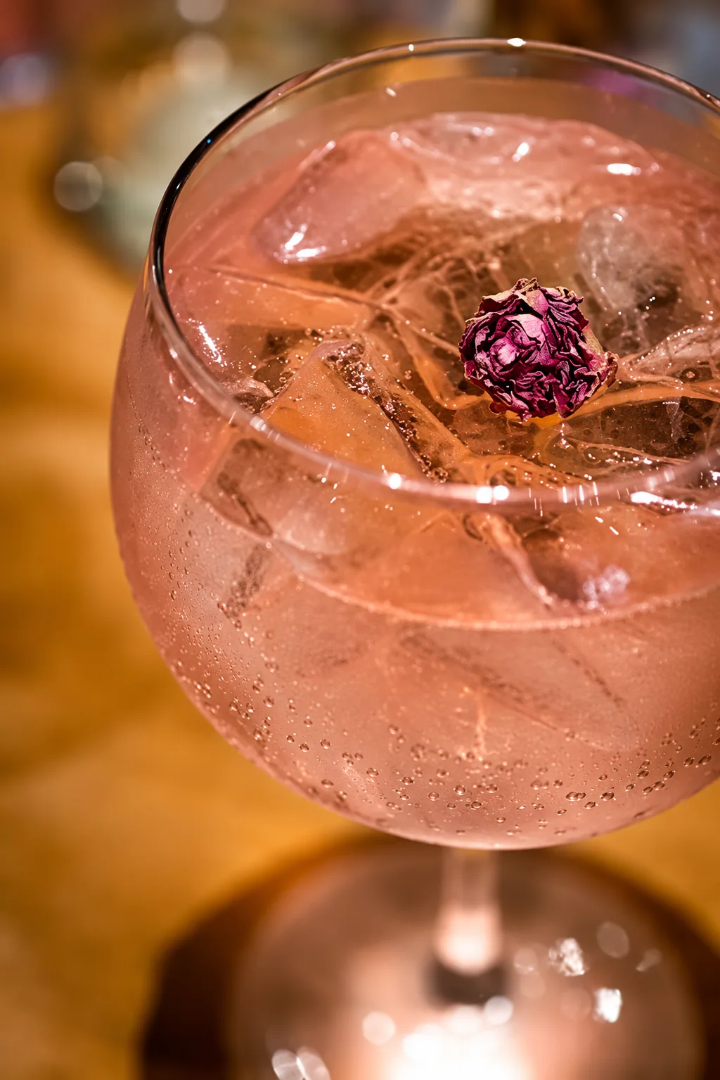 Pink cocktail in a balloon glass, retouched photograph